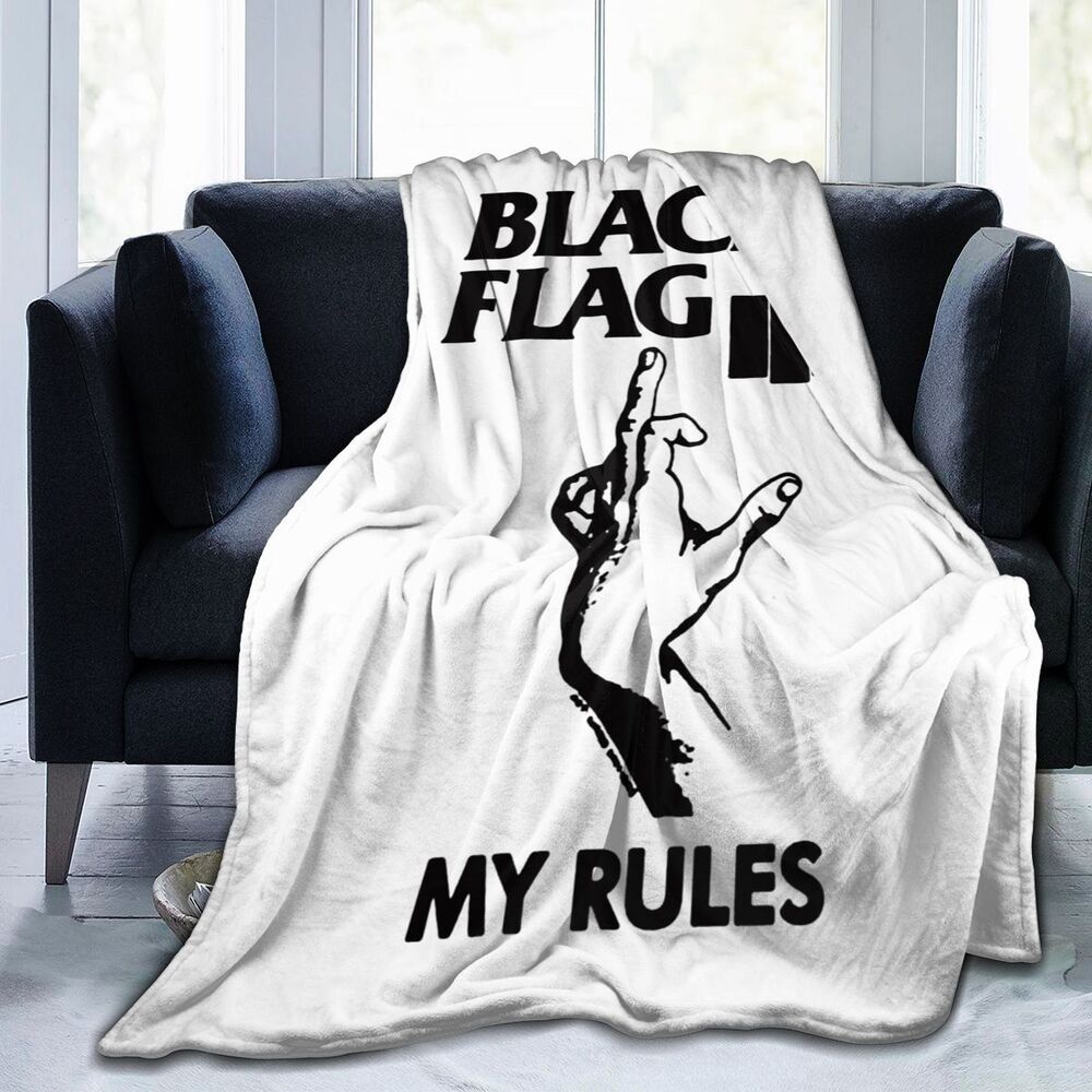 [Available] Flannel Blanket Comfort Velvet Touch Ultra Plush, Novelty Soft Throw  Black Flag My Rules Punk Band Home Decor Warm Throw Blanket for Couch Bed
