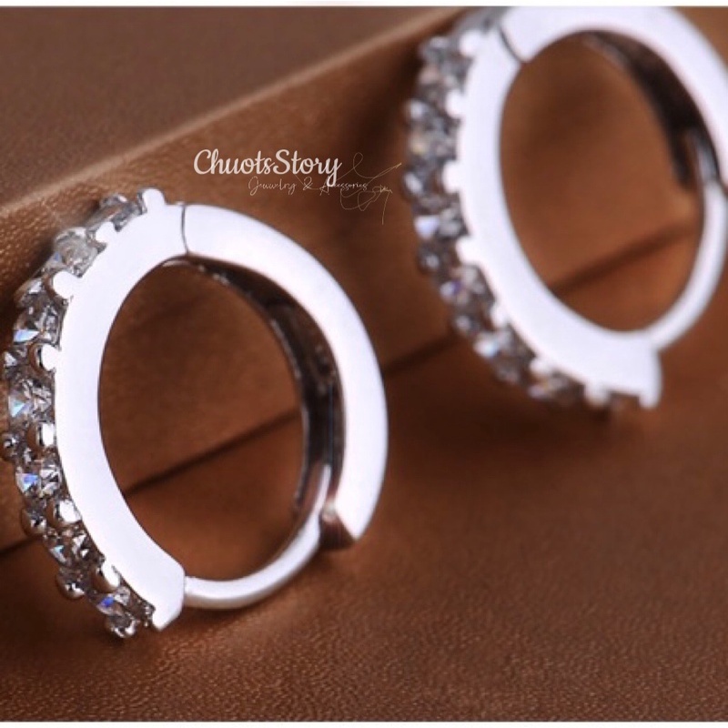 Khuyên tai nam nữ unisex trơn đính đá 1 mặt, bông tai titan không gỉ thời trang - KTU0023 - ChuotsStory