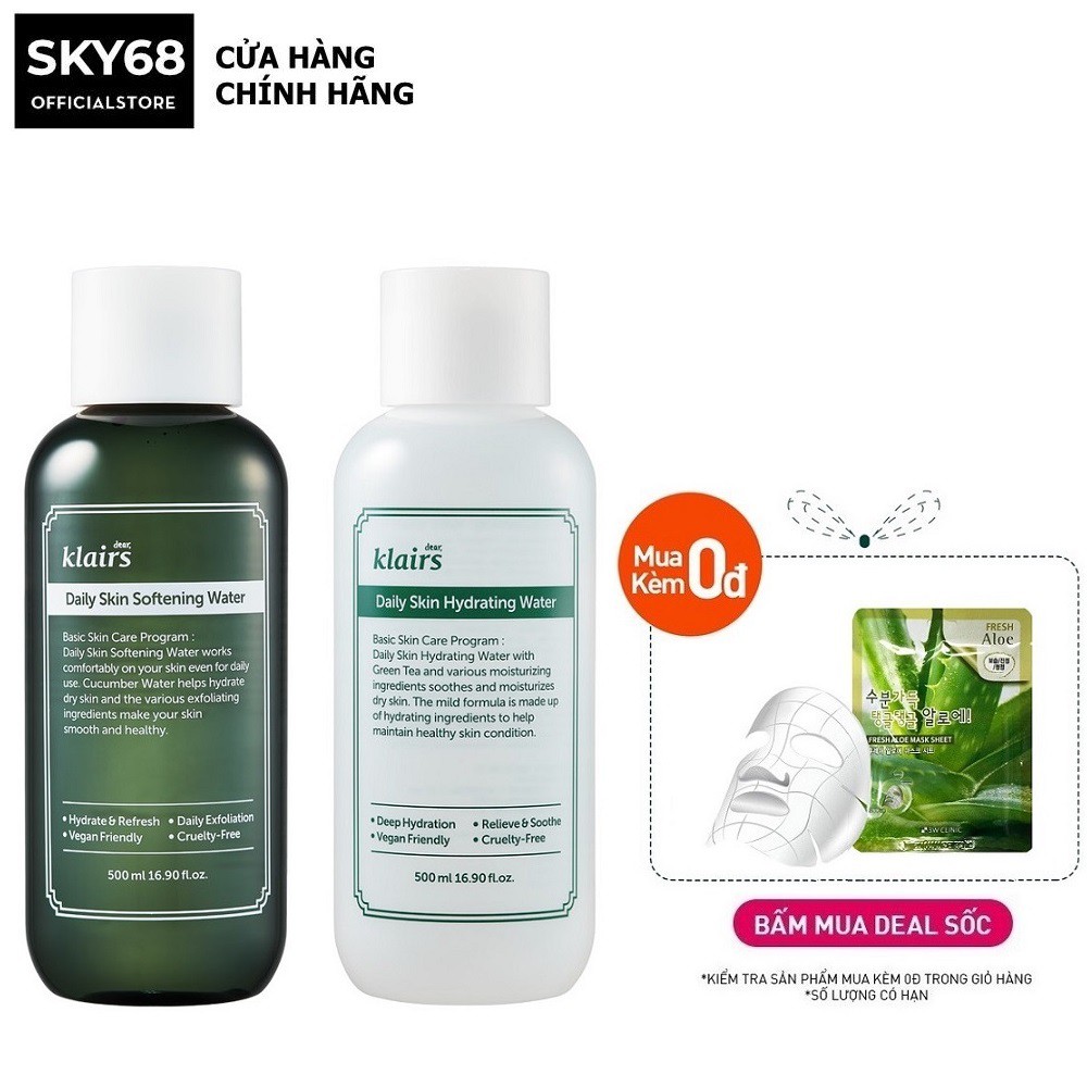 Nước Hoa Hồng Cấp Ẩm Sâu, Làm Dịu, Làm Mềm Da Và Hỗ Trợ Tẩy Tế Bào Chết Klairs Daily Skin Water 500ml