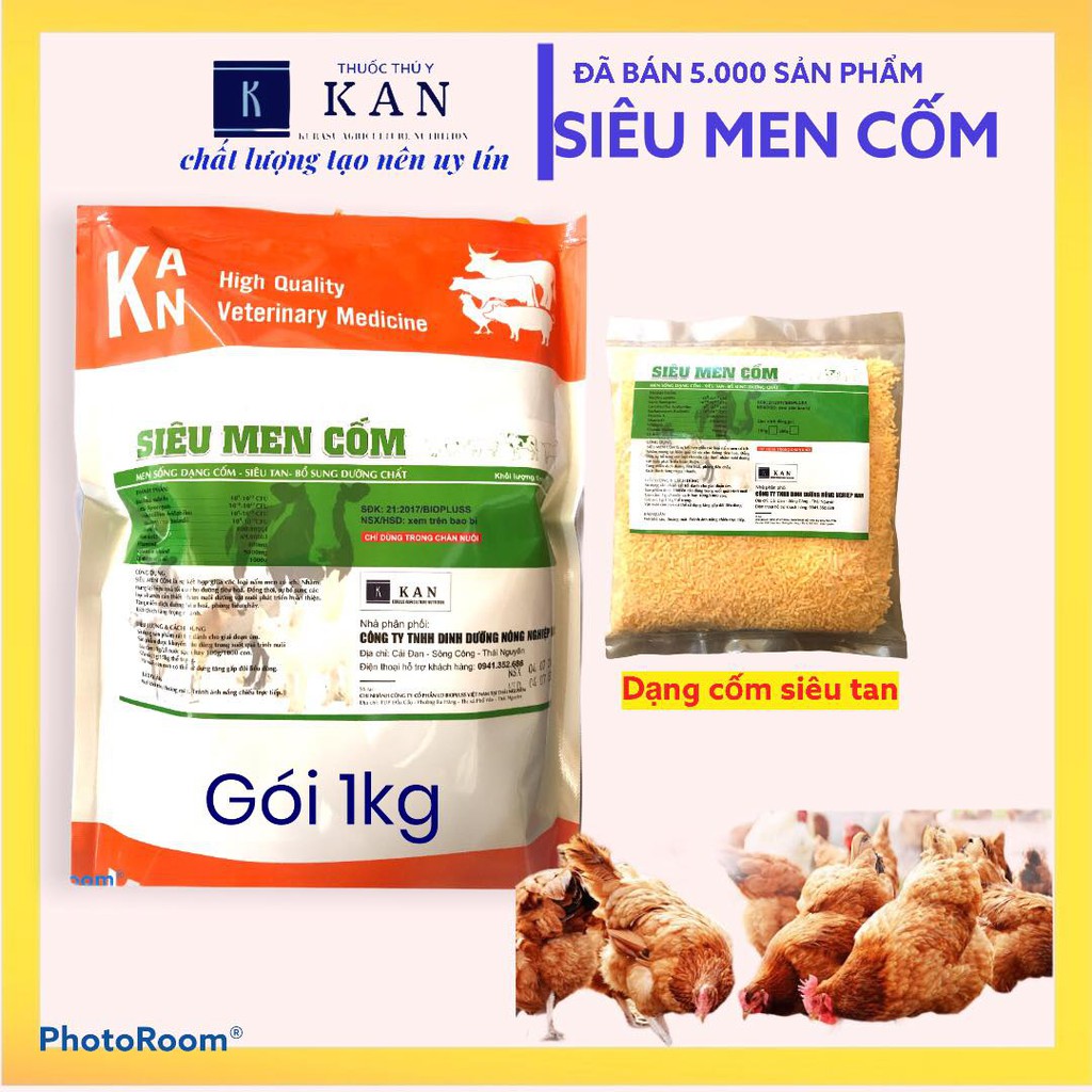 Siêu men cốm chịu kháng sinh cho gia súc gia cầm; men tiêu hóa cho ngan, gà vịt, lơn, chó, mèo gói 1kg