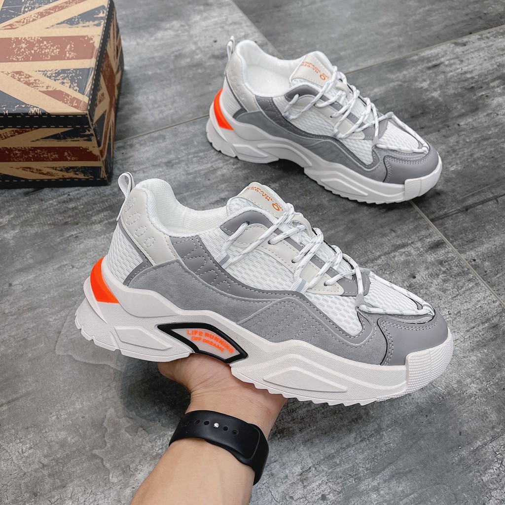 [FreeShip] [Bản Mới Nhất] Giày thể thao nam, giày sneakers nam độn đế Xám gót Cam CK889