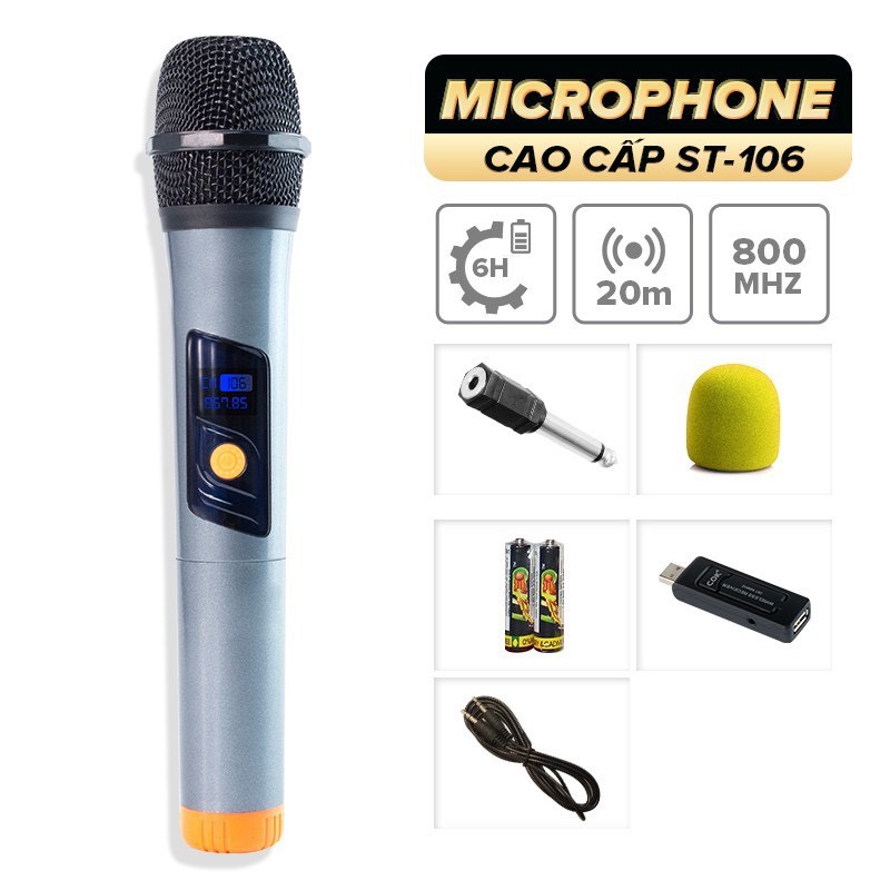 Micro không dây lẻ giá rẻ C.O.K ST-106 (1 Micro tương thích với 1 đầu thu) [Micro Karaoke dành cho loa kéo, dàn âm Ly có