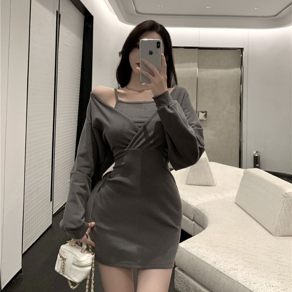 COZOK Set đầm tay dài phối áo khoác ngoài thời trang cho nữ