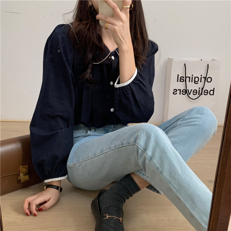 Áo Sơ Mi Nữ Cổ Búp Bê Màu Trơn 39681