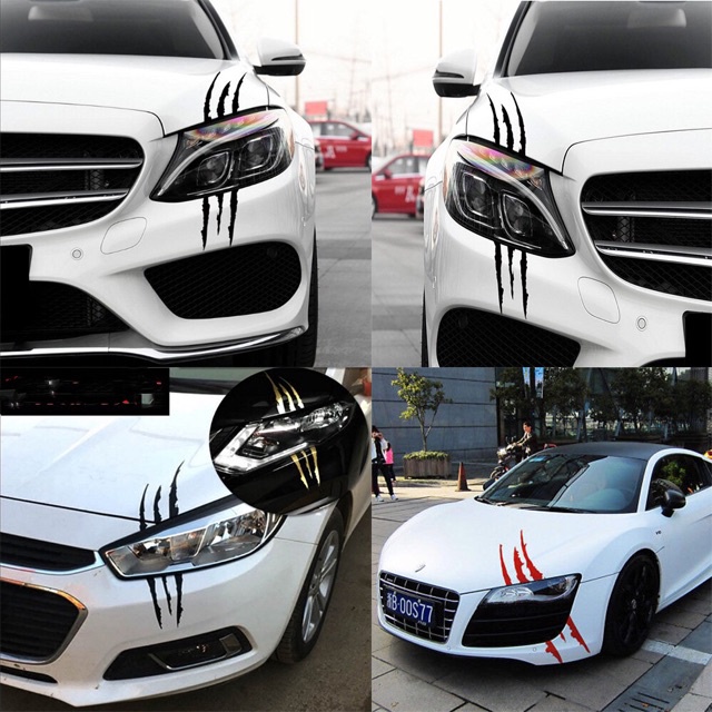 1 Miếng Dán Đèn Pha Xe Hơi Hình Móng Vuốt Quái Vật Bằng vinyl