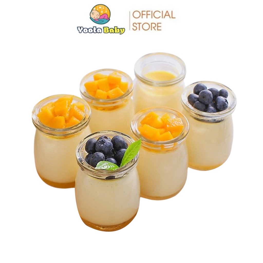 Set 6 Hũ Thủy Tinh Có Nắp Đậy 100ml Làm Sữa Chua Pudding Cho Bé Ăn Dặm YOOTA BABY