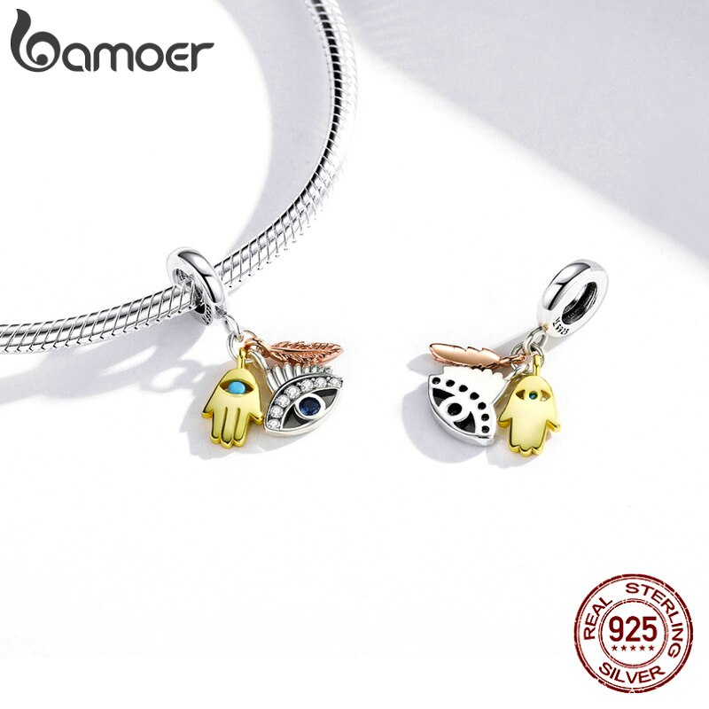 Mặt trang sức Bamoer SCC1858 bằng bạc 925 họa tiết Pharaoh Ai Cập cổ đại/thần mèo Bastet màu vàng dùng làm vòng tay DIY