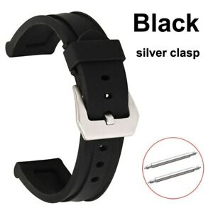 Dây đeo cao su silicon 26mm 24mm 22mm chốt cài thép màu đen/bạc thay thế cho đồng hồ thể thao