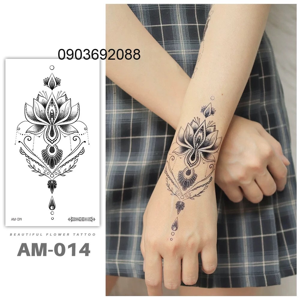 Hình xăm dán - tattoo sticker hoa văn đẹp 19 x 9cm