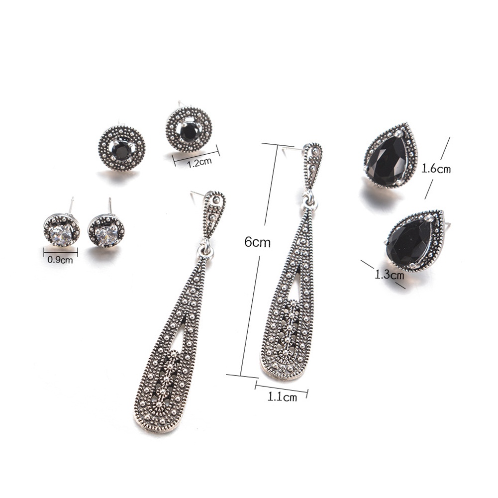 Set 4 đôi khuyên tai hợp kim đính trang trí kim cương giả phong cách cổ điển dành cho nữ