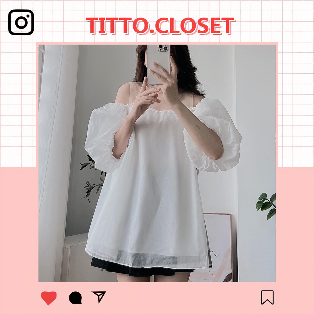 Áo Babydoll Voan Tay Bồng Phối Cúc Ngọc - Titto Closet