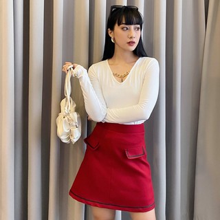 Chân váy chữ a hai túi đỏ edini - v365