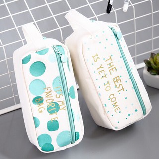 Hộp bút Bóp viết vải họa tiết trắng, xanh size to(18cm x 8,5cm x 7cm)