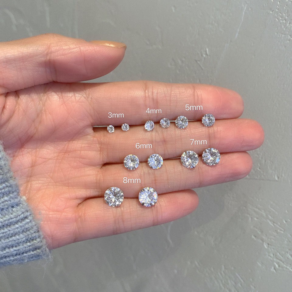 『Mango』1 đôi Khuyên Tai Bằng Thép Y Tế Đính Đá Zircon 3mm 4mm 5mm Mạ Vàng  bông tai A117