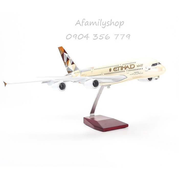 Mô hình máy bay Etihad Airways Airbus A380 có bánh xe và đèn led
