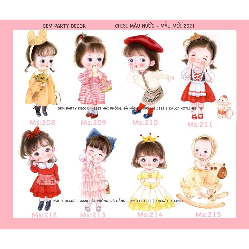 Chibi Mẫu ĐỘC QUYỀN - Chibi sinh nhật bé gái hình vẽ tay.
