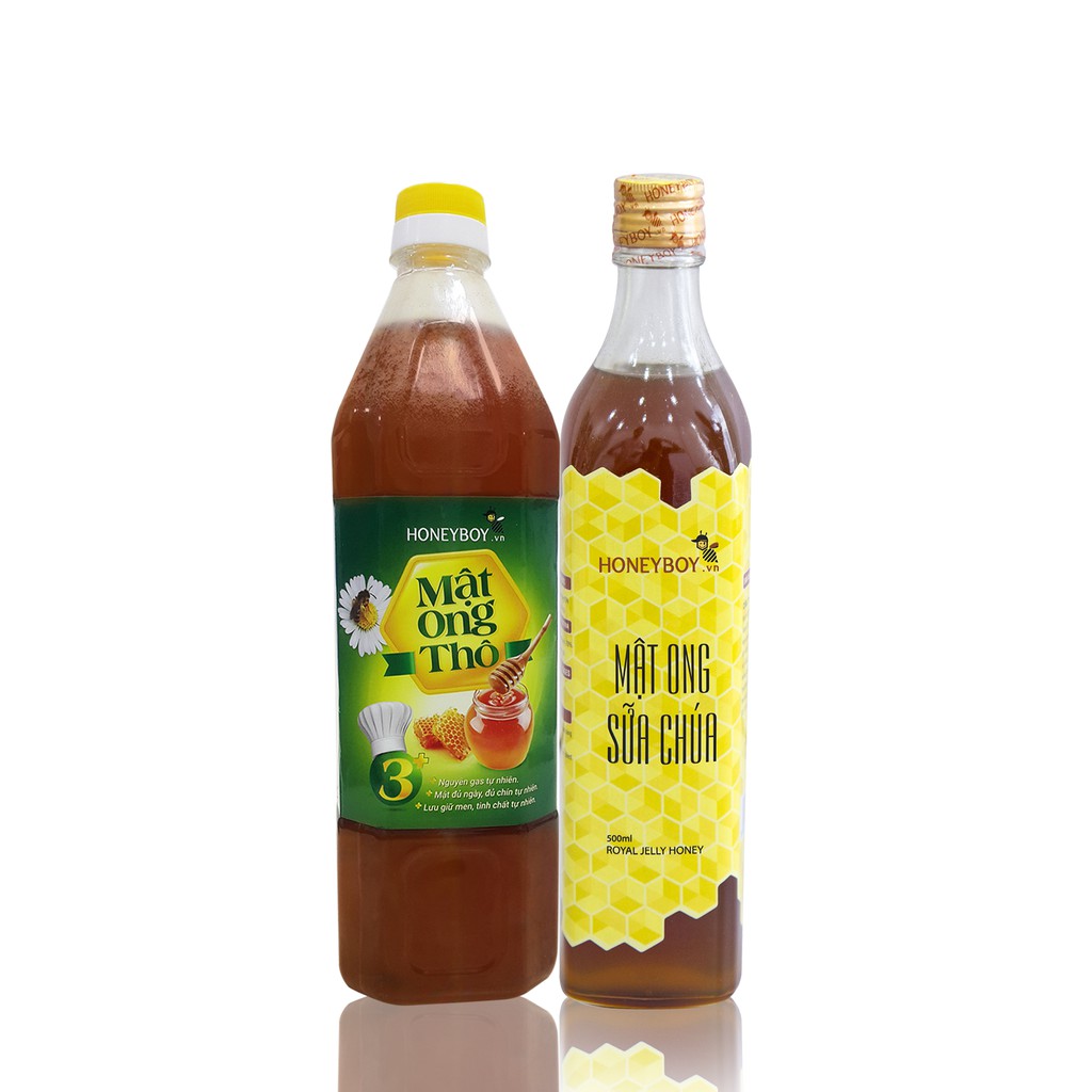 Combo Mật ong thô Honeyboy 1 lít và Mật ong sữa chúa Honeyboy 500ml