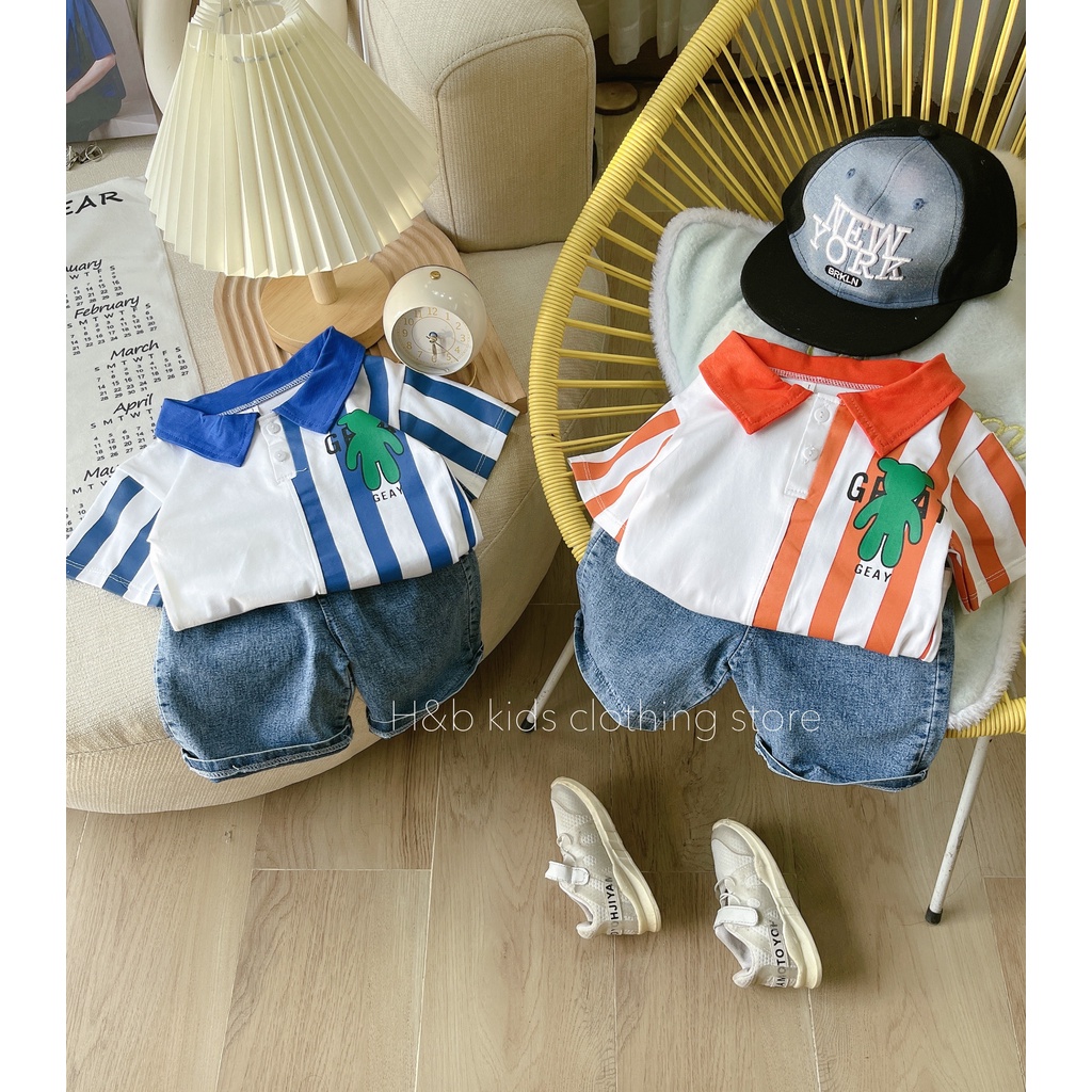 Bộ quần áo polo bé trai kiểu dáng Hàn Quốc, Set bộ bé trai diện đi học đi chơi năng động dễ thương BKS566