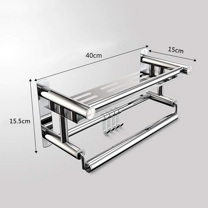 ┇❀Kệ Inox SUS304 2 tầng treo đồ nhà tắm, kệ dính tường chịu lực kèm bộ vít nở lắp đặt không cần khoan - BH 1 Đổi