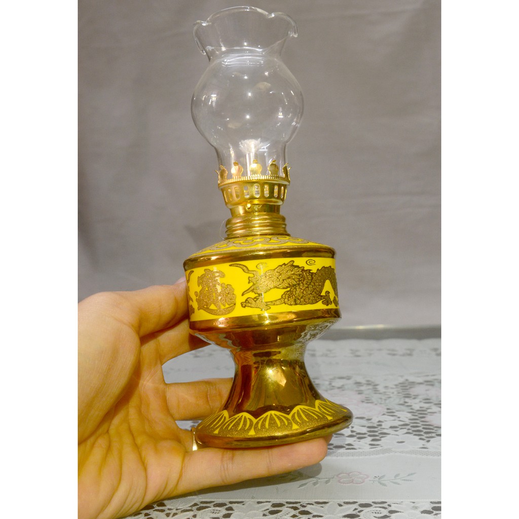 Đèn dầu sứ  rồng vàng 3D cao 18cm