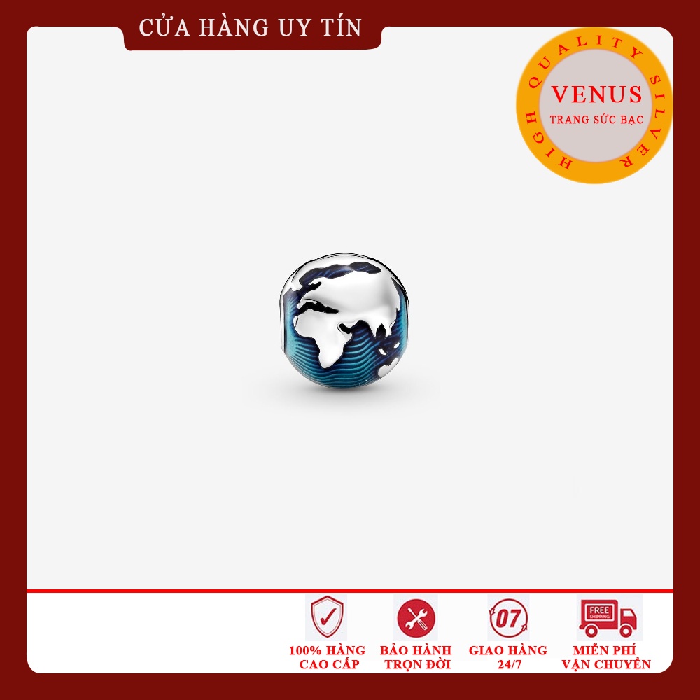 Charm clip tròn in hình trái đất- S925 Ale- Trang sức bạc Venus