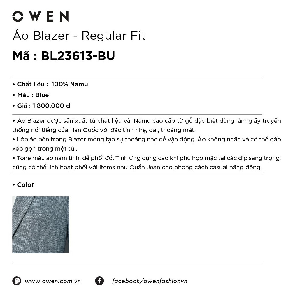 Áo Blazer Nam Owen BL23613 Áo Khoác Vest Công Sở Màu Xanh Xám Vải Gỗ Namu Cao Cấp Mỏng Nhẹ Dai Thoáng Mát Dáng Suông