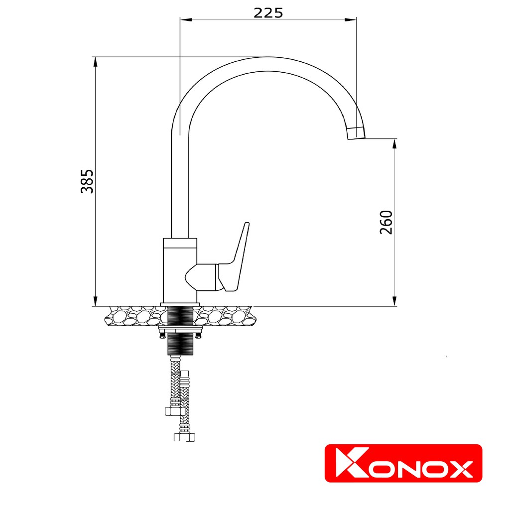 Vòi rửa bát xoay 360 độ KONOX KN1201 hợp kim đồng 61% tiêu chuẩn Châu Âu CW617N, bề mặt xử lý công nghệ PVD Chrome 5 lớp