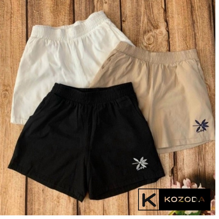 Quần shorts nữ thêu hoa siêu hot, quần đùi đũi cạp chun siêu mát, nhẹ nhàng, thấm hút mồ hôi cực tốt Kozoda Q13
