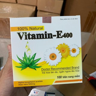 Viên uống đẹp da VITAMIN E 400 bổ sung tinh dầu lô hội làm đẹp da, chống lão hóa, ngừa nếp nhăn - Hộp 100 viên