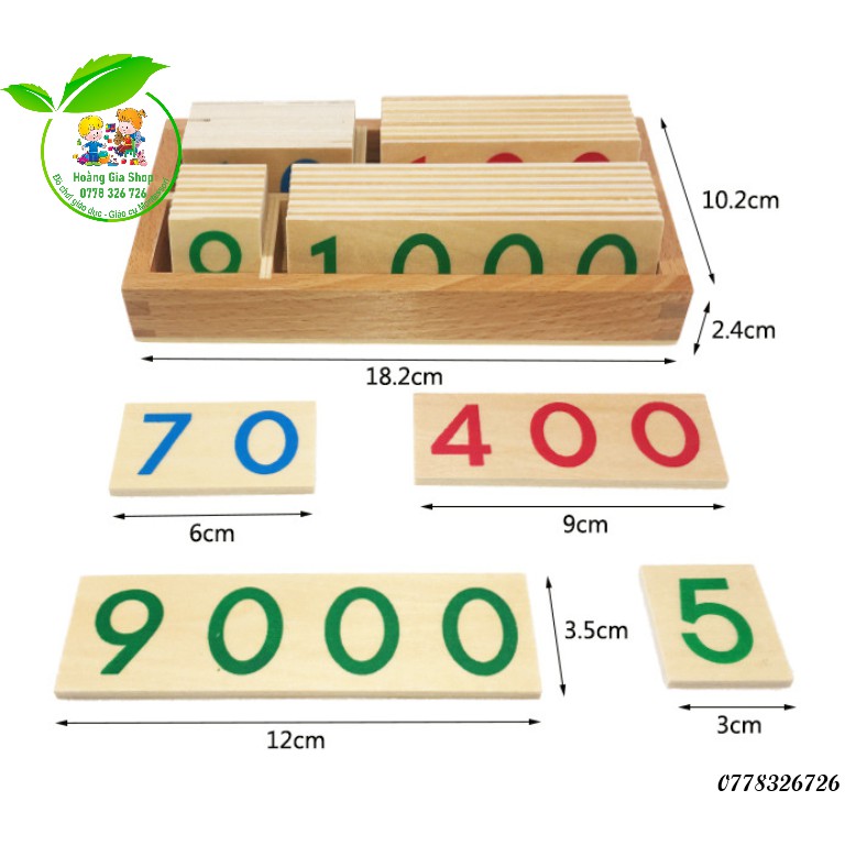 Hộp thẻ số bằng gỗ 1-9000 loại nhỏ Montessori (Mini Wooden Number Cards With Box 1-9000)