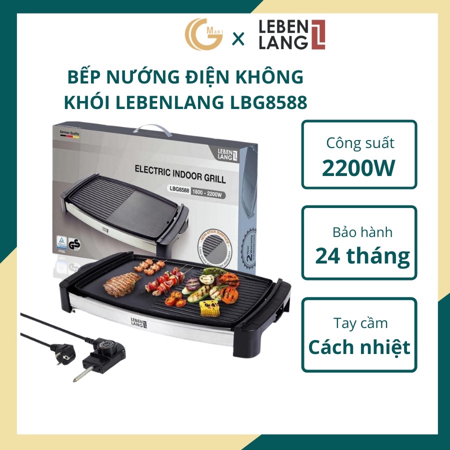 Bếp nướng điện không khói Lebenlang của Đức/ Bếp lẩu nướng đa năng công suất 2200W bảo hành chính hãng 2 năm LBG8588