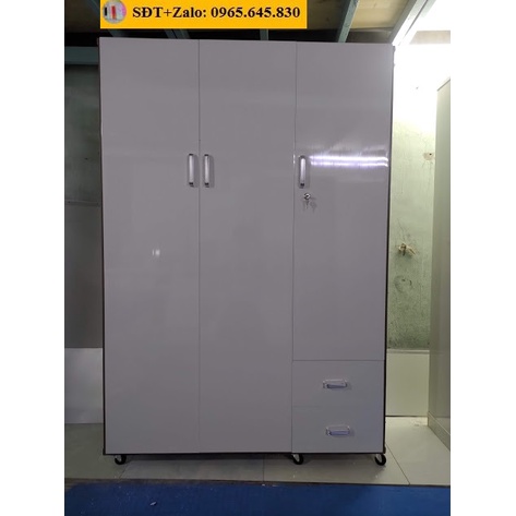 Tủ Nhựa Đài Loan 3 Cánh Màu Trắng Khung Gỗ Muồng 373