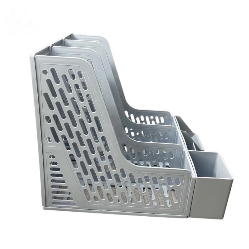 Khay đựng đồ văn phòng phẩm 3 ngăn, File đựng tài liệu, Giá để tài liệu giấy tờ có kèm khay đựng bút.