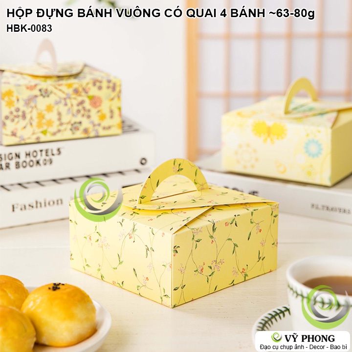 HỘP GIẤY VUÔNG CÓ QUAI XÁCH HỌA TIẾT HOA ĐỰNG BÁNH TRỨNG KẸO QUÀ TẶNG MÙA TẾT TRUNG THU HBK-0083