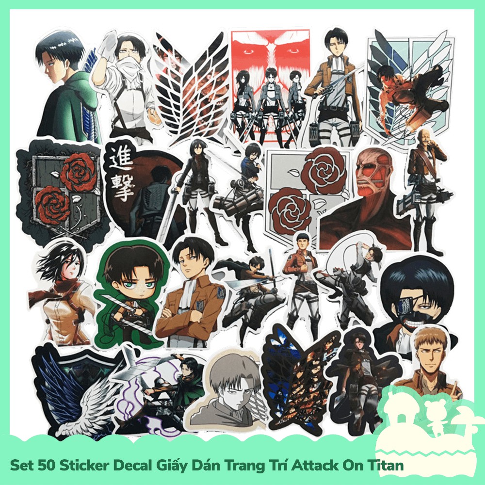 [Sẵn VN - NowShip] Set 42 Sticker Decal Dán Trang Trí Mẫu Nhân Vật Anime Manga Attack On Titan