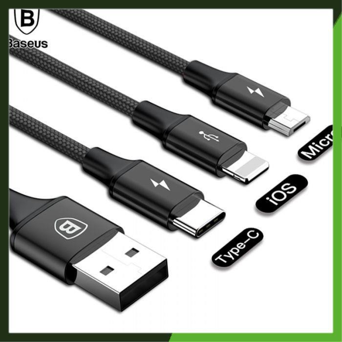 [HÀNG CHÍNH HÃNG] Cáp sạc Baseus Rapid Series 3-in-1 Cable iPhone + Micro + Type C 3A dài 1m2 Fast Charging Cable