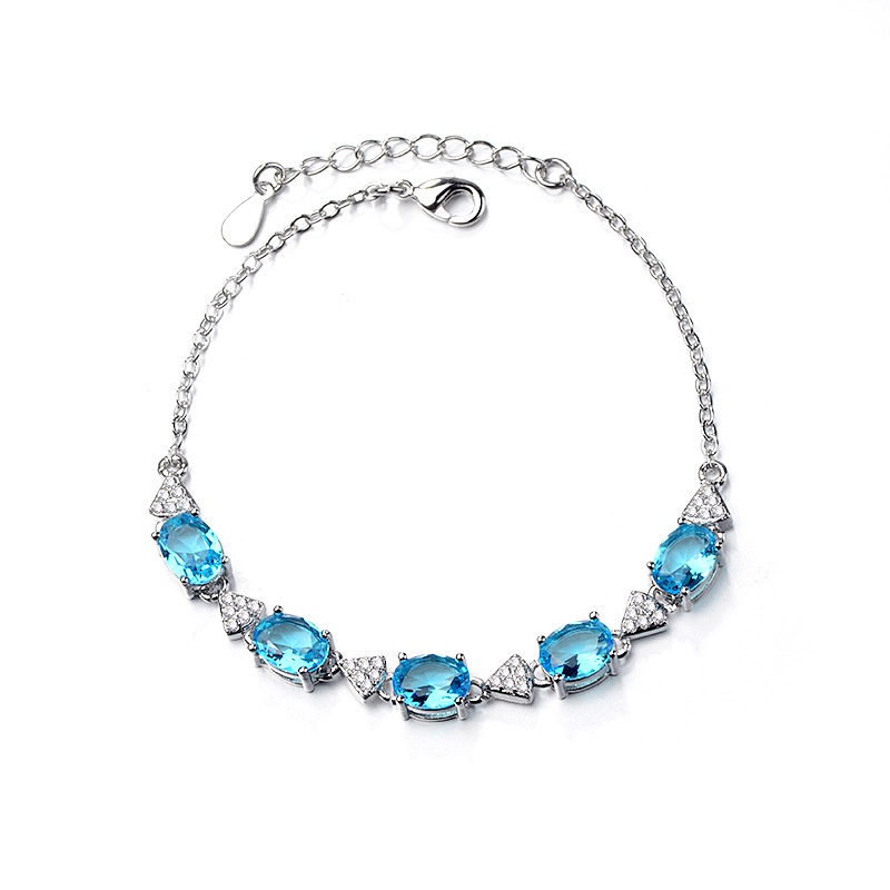 Ximilu♥Vòng Tay Bạc 925 Đính Đá Topaz Xanh Thời Trang Dành Cho Nữ