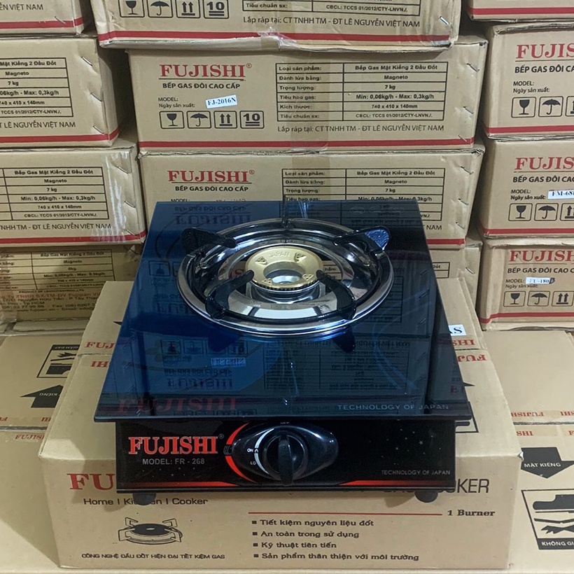 Bếp gas đơn chén đồng Fujishi FR-268D Sài Bình Gas Lớn  - [ HỎA TỐC ] - Bảo hành chính hãng 01 Năm - Kính đen XANH