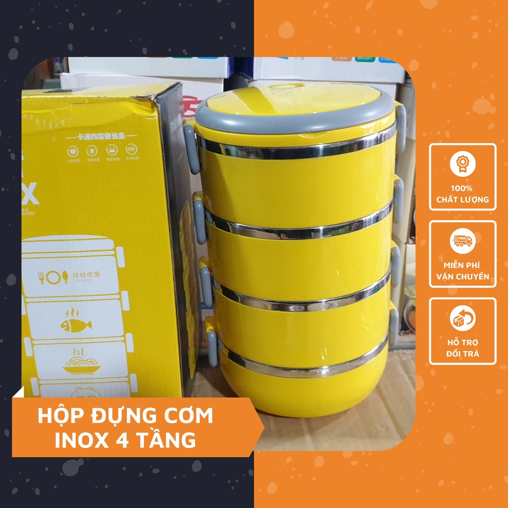 Hộp Đựng Cơm Giữ Nhiệt Inox 4 Tầng Chất Liệu Không Gỉ Dày Dặn Nắp Nhựa Có Viền Silicone Giữ Nhiệt Tốt Kiểu Dáng Hàn Quốc