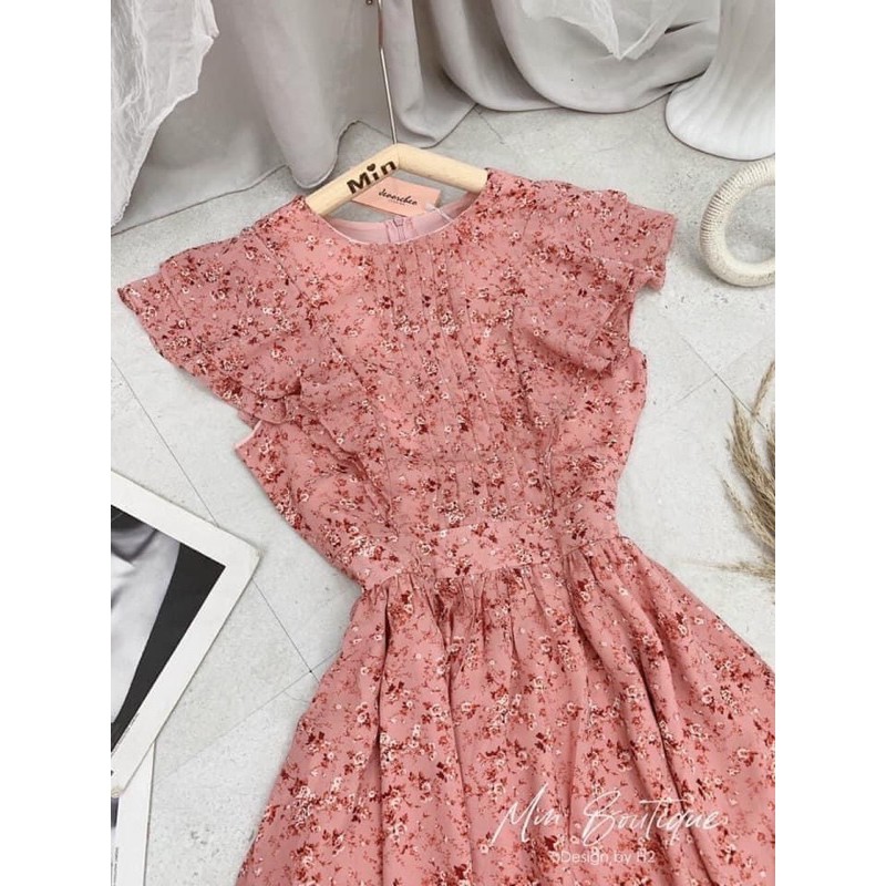 VNU196 - VÁY VOAN HOA ĐỎ NHÍ CỔ XẾP LI QC | BigBuy360 - bigbuy360.vn