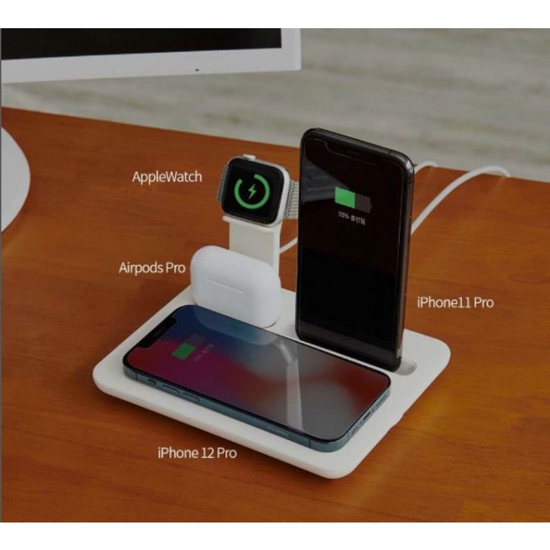 Đế sạc không dây Multi fast charging, 4in1 MOOAS Hàn Quốc - Bản cho dòng Apple
