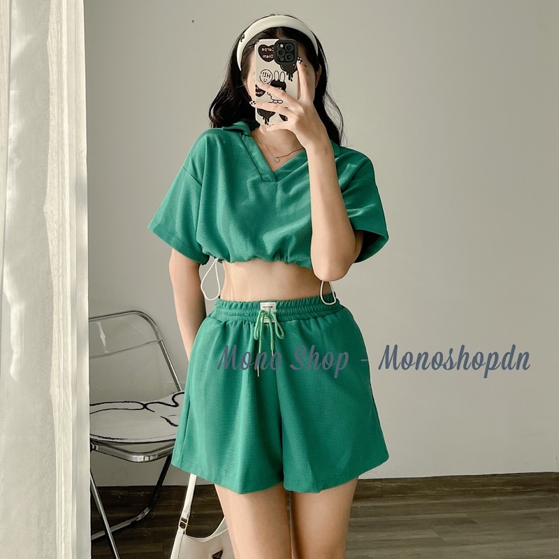 [Mã SKAMLTSM9 giảm 10% đơn 99K] Set thể thao ba màu croptop, set áo croptop rút dây kèm quần short logo (Ảnh thật/sẵn)