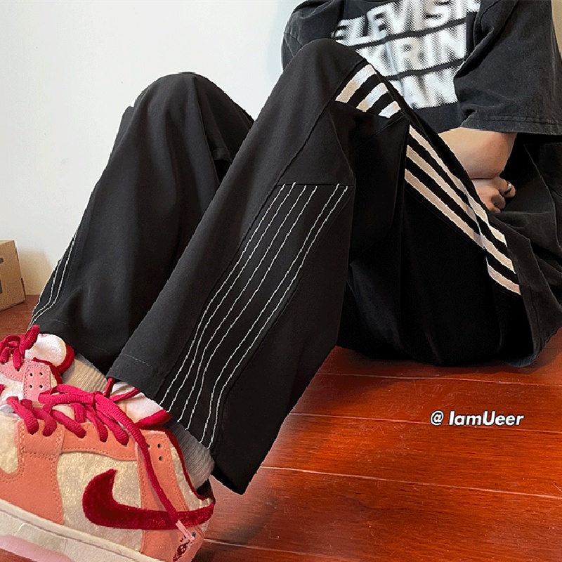 Quần ống rộng Họa Tiết Kẻ Sọc Phong Cách Hàn Quốc Thời Trang Cho Nam Size M-3XL