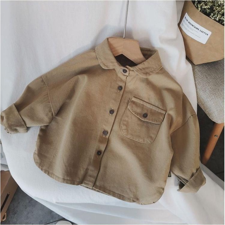 Áo Sơ Mi Dài Tay Cho Bé Chất Liệu Vải Thô Đũi Cao Cấp Ken Store