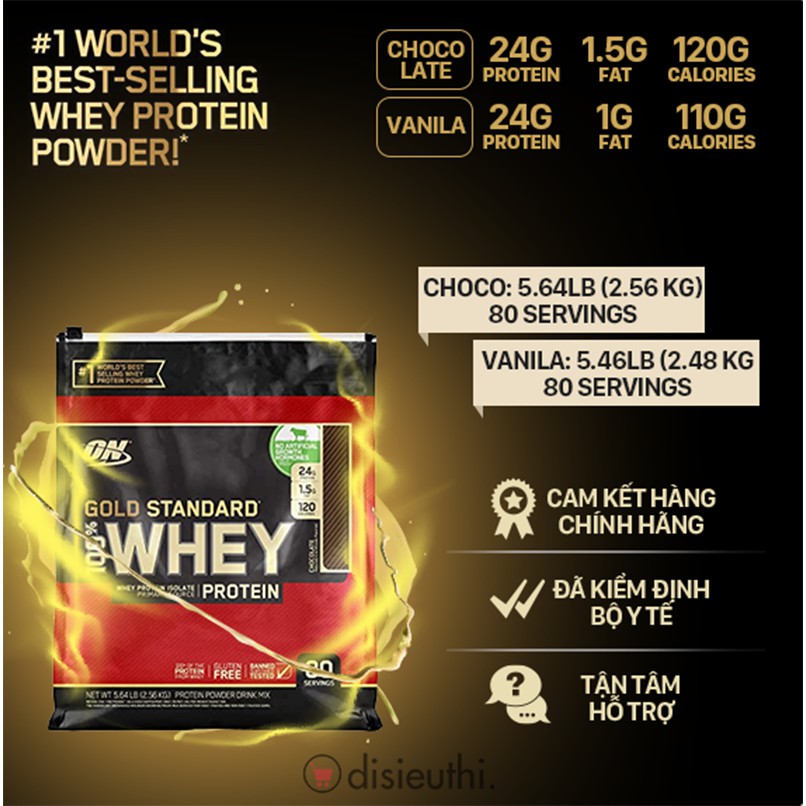 Whey Protein Isolate Bột Tăng Cơ Whey Protein Whey On Optimum Nutrition Gold Standard 100% 80 Servings 2.48kg-2.56kg