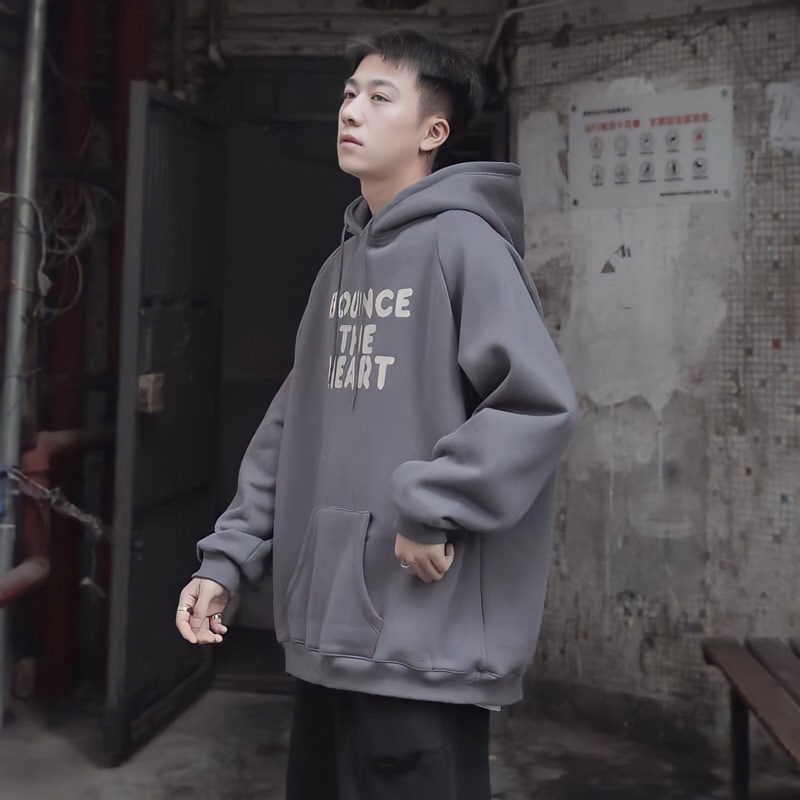 Áo hoodie nam nữ form rộng 2N Unisex nỉ bông Bounce màu đen/xám