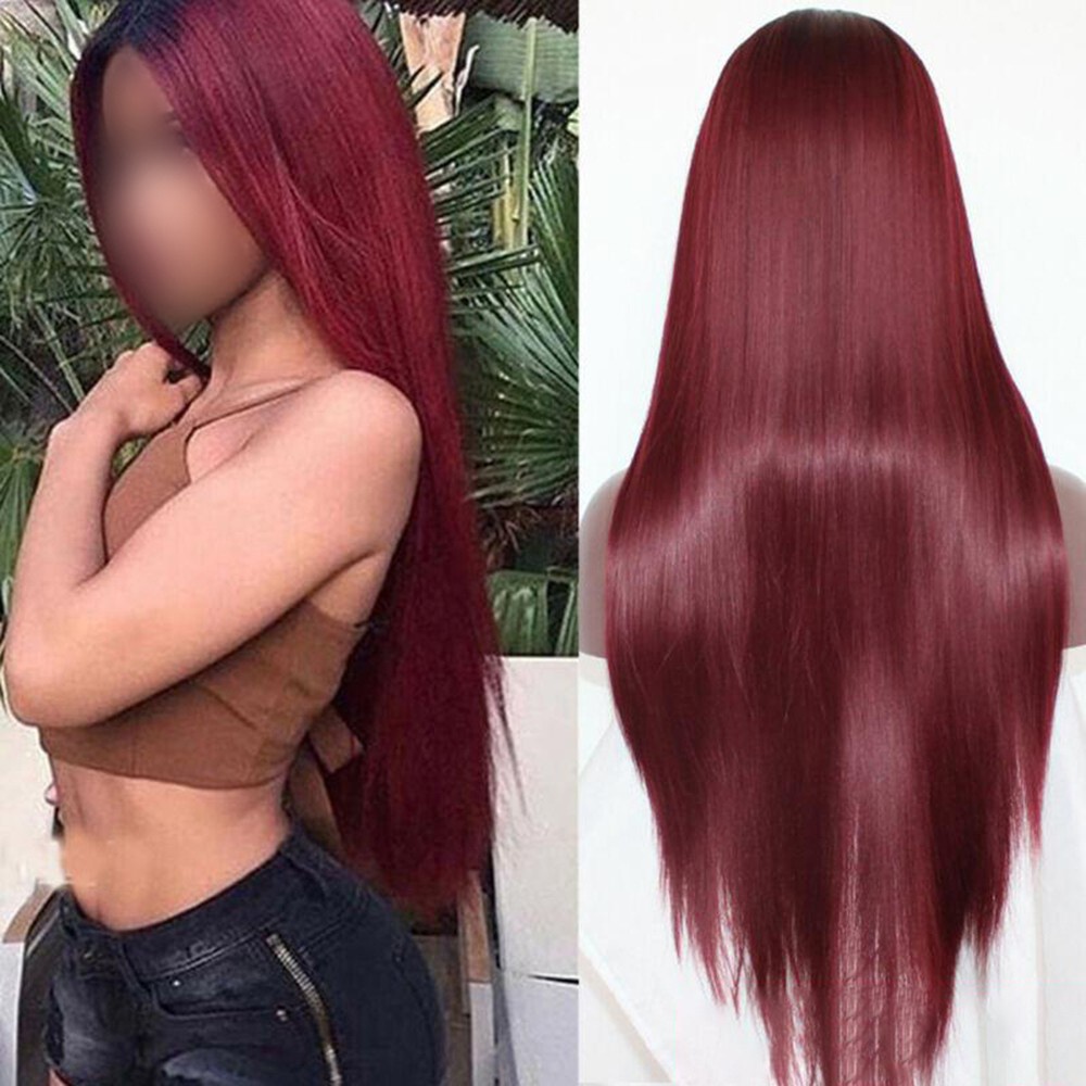 [Hàng mới về] Tóc giả thẳng chịu nhiệt cao màu đỏ rượu vang