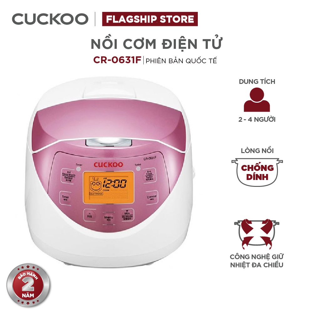 [Mã ELMALL10 giảm 10% đơn 500K] Nồi cơm điện tử CUCKOO 1.08L lít CR-0631F - Hàng chính hãng - Chất lượng Hàn Quốc