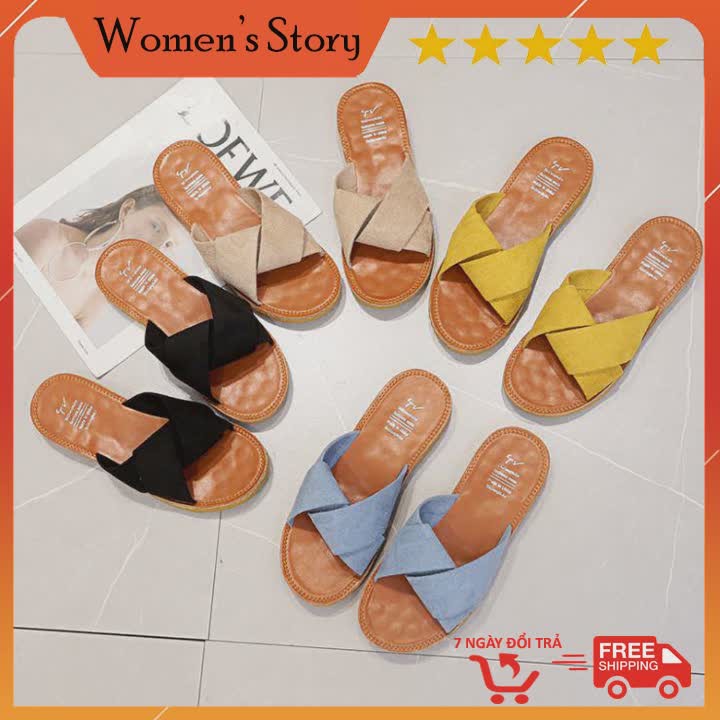 Dép nữ thời trang đi biển đẹp Tặng kèm Mask dưỡng da kiểu dáng sandal dây vải đế bệt cao cấp-Sandal đế bằng