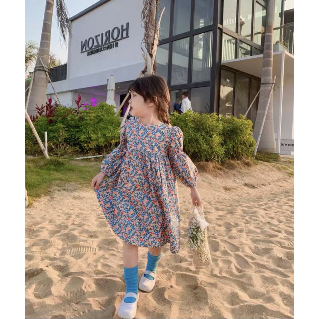 Váy dài tay cho bé gái họa tiết hoa nhí cực xinh Váy thu bé gái T01